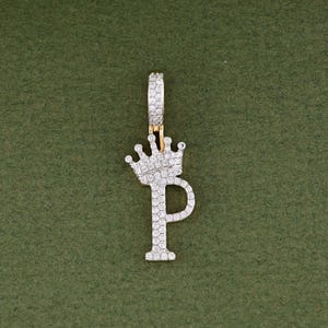 0.42 Carat Round Diamond P Initial Pendant | 10K Yellow Gold P Initial Pendant | Initial Letter Pendant | Men&#39;s Pendant | Anniversary Gift