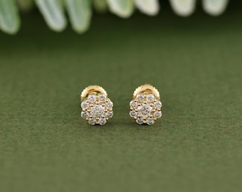 0.30 Carat Round Diamond Earring | Gold Stud Earrings For Women | Floral Diamond Earrings | Diamond Studs For Women | Fine Jewelry