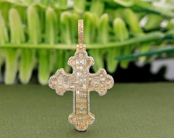 2.31 Carat Diamond Cross Pendant: 14K Yellow Gold Hip Hop Jewelry