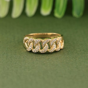 10K Yellow Gold Cuban Ring | 0.21 Carat Round Diamond Cuban Ring | Cuban Band For Man&#39;s | Anniversary Gift | Men&#39;s Ring | Fine Jewelry