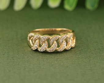10K Yellow Gold Cuban Ring | 0.21 Carat Round Diamond Cuban Ring | Cuban Band For Man&#39;s | Anniversary Gift | Men&#39;s Ring | Fine Jewelry