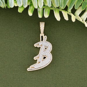 2.16 Carat Round Diamond B Initial Pendant | 10K Yellow Gold Initial Pendant | Diamond Cluster B Letter Pendant | Personalized Gift
