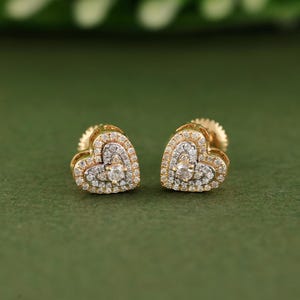 0.28 Carat Round Diamond Heart Earring | 10K Yellow Gold Heart Stud Earring | Women Earring | Birthday Gift For Her
