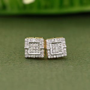 0.14 Carat Round Diamond Square Earring | 10K Yellow Gold Square Earring | Birthday Gift | Gift For Her | Studs | Jewelry Gift