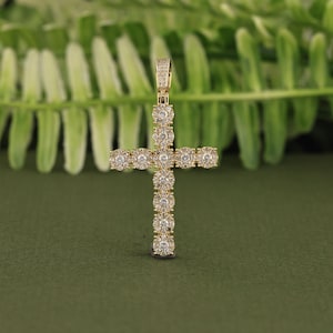 Yellow Gold Cross Pendant | 1.42 Carat Round Diamond Cross Pendant | Christian pendant | Diamond cross jewelry