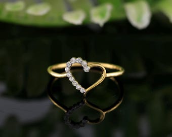 0.10 Carat Round Diamond Heart Ring | 10K Yellow Gold Diamond Ring | Engagement Ring | Anniversary Gift | Women Rings | Fine Jewelry
