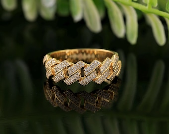 0.40 Carat Round Diamond Cuban Ring | 10K Yellow Gold Cuban Ring | Cuban Band Ring | Cuban link Ring | Fine jewelry | Men&#39;s Ring