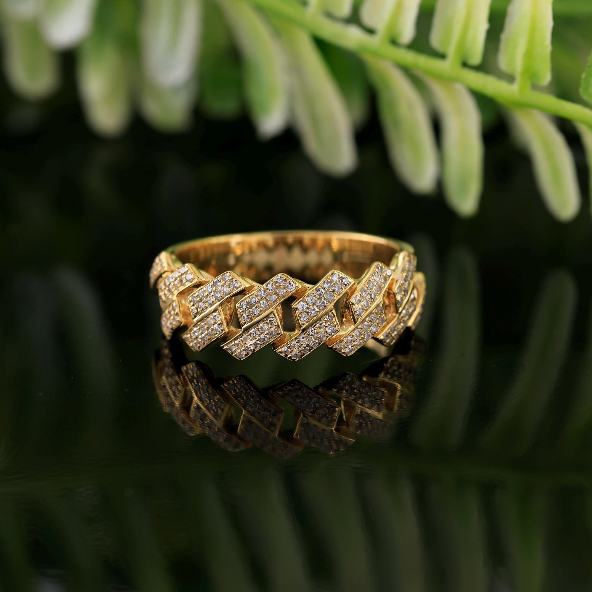 0.40 Carat Round Diamond Cuban Ring | 10K Yellow Gold Cuban Ring | Cuban Band Ring | Cuban link Ring | Fine jewelry | Men's Ring