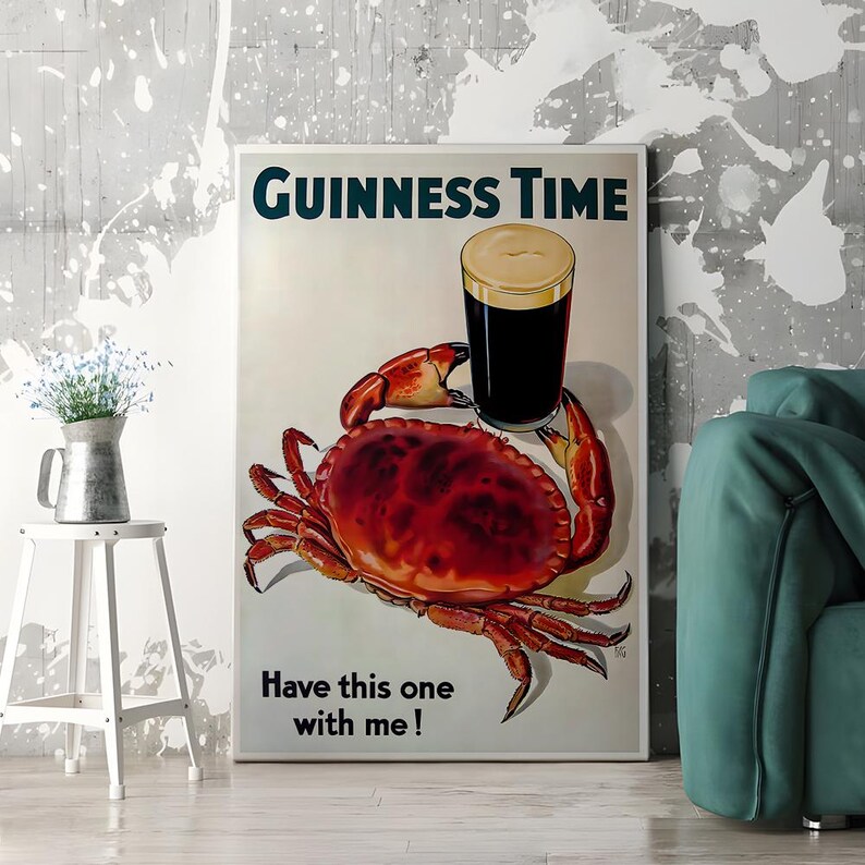 Guinness Time Crab Vintage Advertising Poster, Frame for Canvas Prints