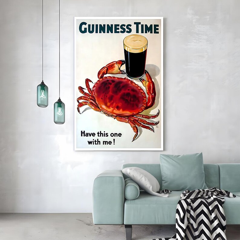 Guinness Time Crab Vintage Advertising Poster, Frame for Canvas Prints