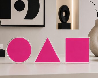 Y2K Acrylic Shape Decor Set | Circle Triangle Square | Modern Desk Decor | Minimalist Gamer Room Decor | Avant Garde Shelf Decor