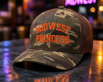 Midwest Princess - Camo Embroidered Dad Hat With Orange Text  display picture 1