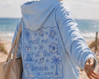 Meet Me At The Beach Hoodie | Beach Palm Shell Flip Flop design