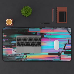 Glitchcore Desk Mat | Grainy RGB Gaming Mouse Pad | Analog Glitch Desk Pad | Cyberpunk Aesthetic Desk Mat | Large Extended Mousepad image 2