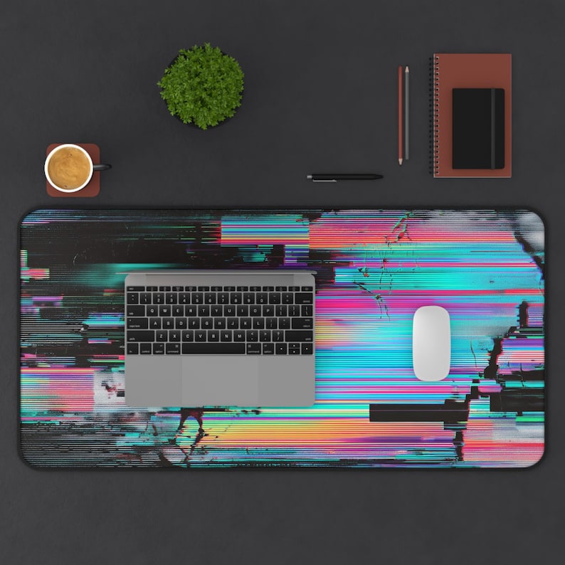 Glitchcore Desk Mat | Grainy RGB Gaming Mouse Pad | Analog Glitch Desk Pad | Cyberpunk Aesthetic Desk Mat | Large Extended Mousepad image 2