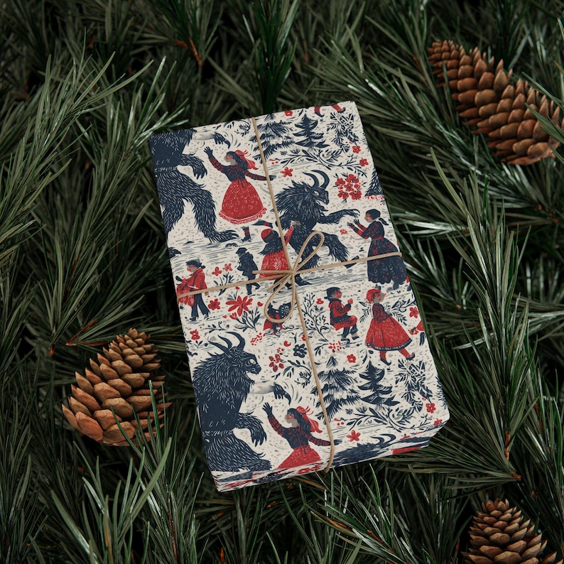 Vintage Krampus Wrapping Paper | Gothic Christmas Gift Wrap, Folklore Pattern, Holiday Horror Decor, Spooky Scandinavian Style image 5
