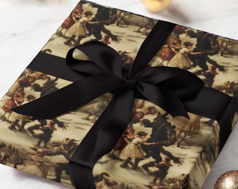 Vintage Krampus Wrapping Paper | Gothic Christmas Gift Wrap, Folklore Pattern, Holiday Horror Decor, Spooky Scandinavian Style