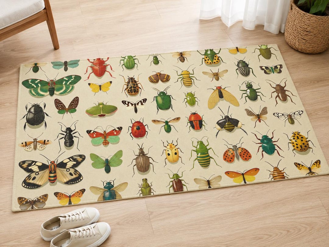 Colorful Insect Area Rug | Vintage Bug Rug, Butterfly Beetle Rug ...