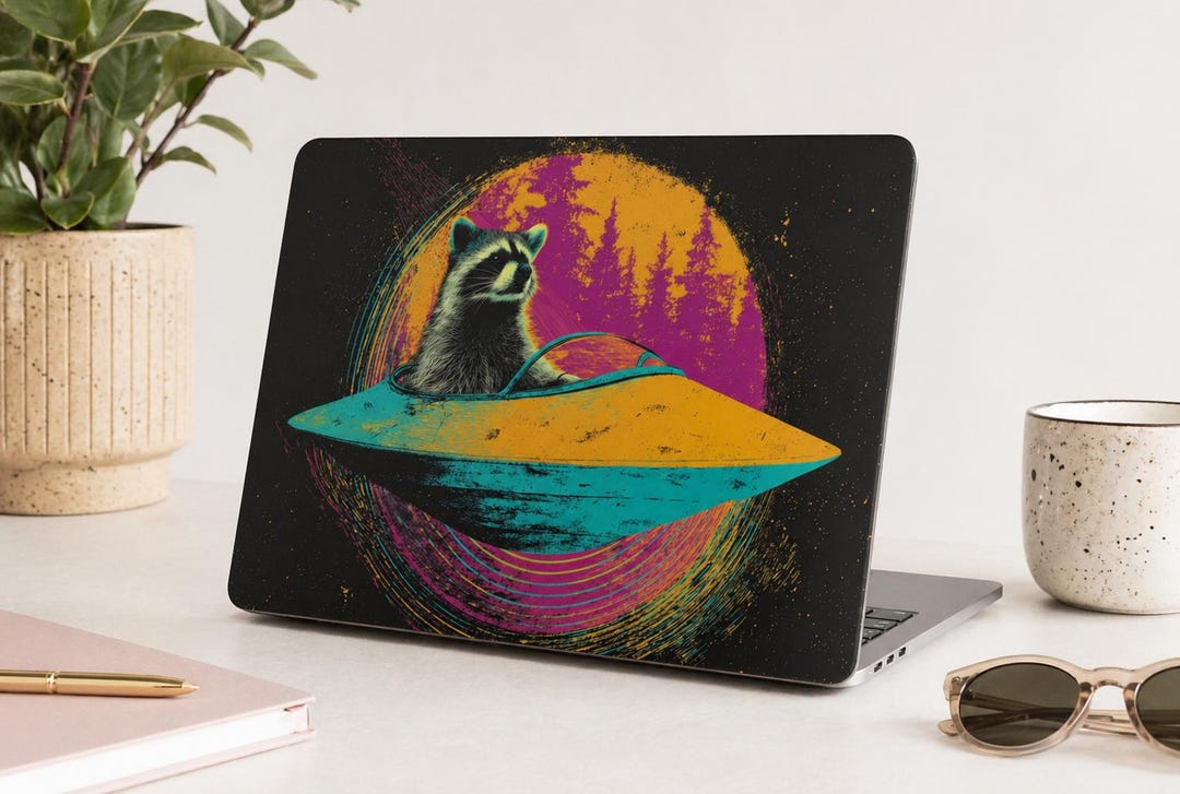 Raccoon UFO Laptop Case | Retro Space Aesthetic MacBook Cover | Funny ...