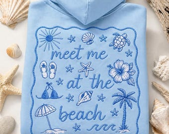 Meet Me At The Beach Hoodie | Beach Palm Shell Flip Flop design