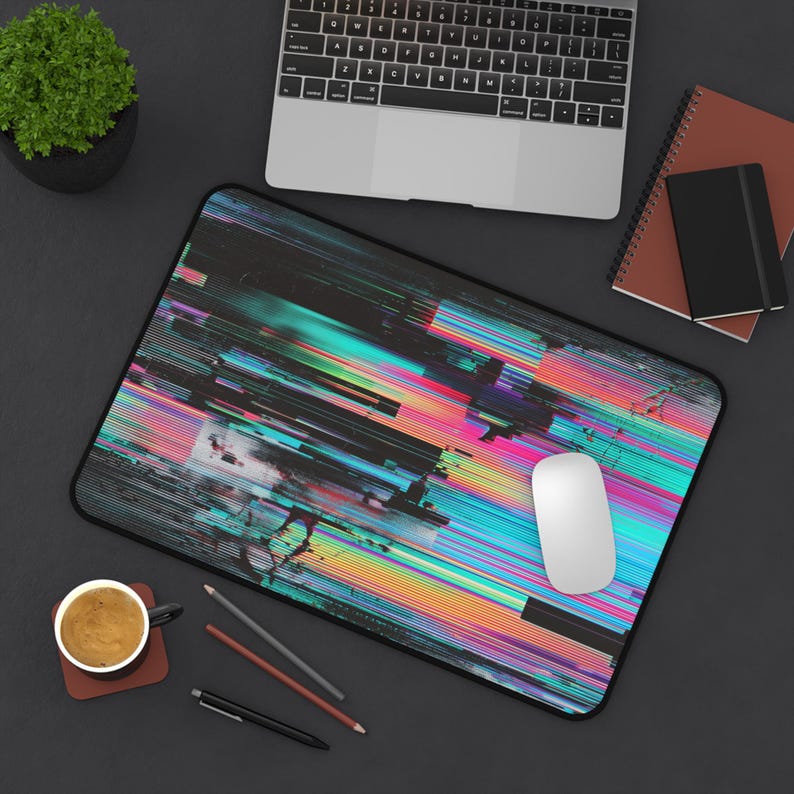 Glitchcore Desk Mat | Grainy RGB Gaming Mouse Pad | Analog Glitch Desk Pad | Cyberpunk Aesthetic Desk Mat | Large Extended Mousepad image 3
