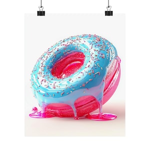 Pink Blue Drippy Donut Poster - Candy Aesthetic Wall Art, Gummy Glaze Desert Print, Bold Pop Art for Maximalist Decor