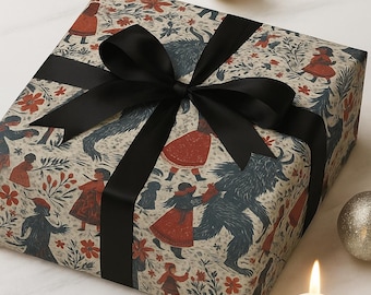 Vintage Krampus Wrapping Paper | Gothic Christmas Gift Wrap, Folklore Pattern, Holiday Horror Decor, Spooky Scandinavian Style