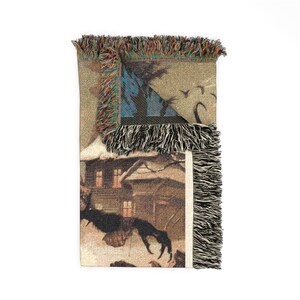 Krampus Gothic Christmas Blanket | Woven Throw Tapestry | Dark Holiday Decor | Victorian Horror Xmas | Goth Winter Bedding zdjęcie 7