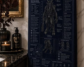 Krampus Hand Towel | Gothic Bathroom Decor | Dark Academia Cryptid Towel Yule Devil Blueprint Creepy Christmas Bath Decor