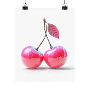 Glossy Cherry Poster - Pink Glass Candy Fruit Art Print, Cute Y2K Wall Decor, Pop Art Aesthetic for Maximalist & Kawaii Style