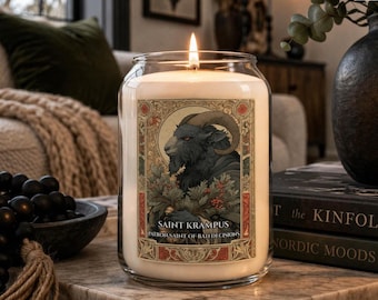 Saint Krampus Candle | Patron Saint of Bad Decisions | Gothic Christmas Candle | Dark Holiday Decor | Vintage Art Nouveau Krampus