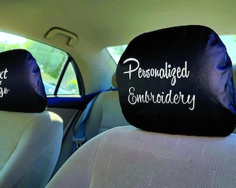Fundas para reposacabezas de coche de piel sintética bordadas y personalizadas - Interior de coche personalizado (juego de 2)
