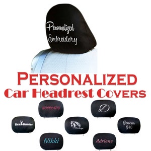 Puede incluir: Fundas personalizadas para reposacabezas de coche en tela negra con varios dise&ntilde;os bordados, incluyendo "Dee Hunter", "BOSSLADY", "Nikki", "Mustang", "D" y "Genesis 980".
