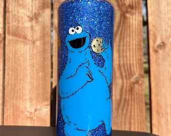 Handmade 20 oz Stainless Steel Epoxy Resin Tumbler - Cookie Monster Tumbler - Glitter Tumbler - Blue Tumbler - Character Tumbler