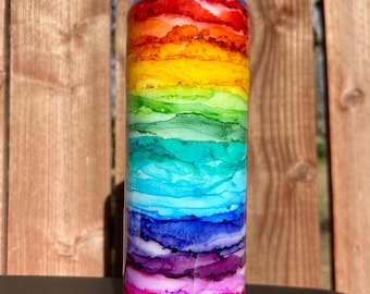 Handmade 20 oz Stainless Steel Epoxy Resin Tumbler - Rainbow Ombre - Rainbow Tumbler - Pride Tumbler - Striped Tumbler - Ombre Tumbler