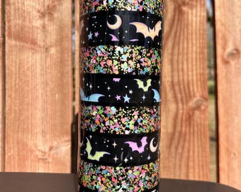 Handmade 20 oz Stainless Steel Epoxy Resin Tumbler - Halloween Tumbler - Bat Tumbler - Striped Tumbler - Rainbow Tumbler - Glitter Tumbler