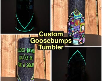 Handmade 20 oz Stainless Steel Epoxy Resin Tumbler - GooseBumps - Halloween Tumbler - Glitter Tumbler - Goosebumps Tumbler - Glow Tumbler