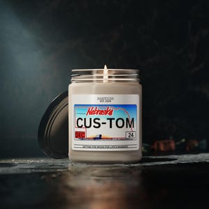 NEBRASKA  custom state license plate scented candle gift personalized candle state license plate customizable license plate candle gift