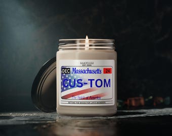 MASSACHUSETTS  custom state license plate scented candle gift personalized candle state license plate customizable license plate candle gift