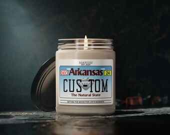 Arkansas custom state license plate scented candle gift personalized candle state license plate customizable license plate candle gift