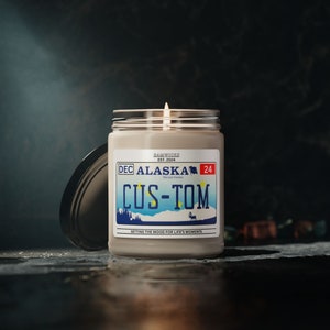Alaska custom state license plate scented candle gift personalized candle state license plate customizable license plate candle gift