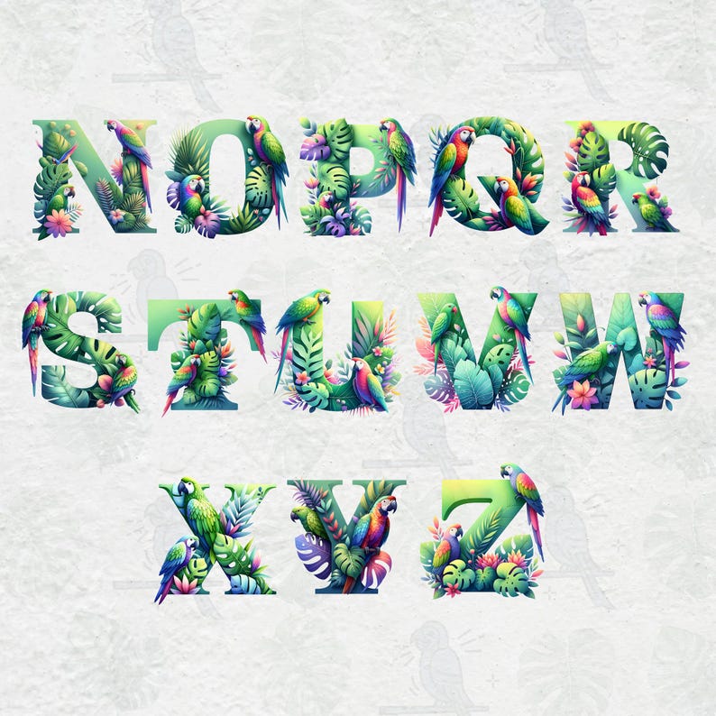 26 PNG, Watercolor Parrot Alphabet Collection Clipart, Colorful Parrot ...