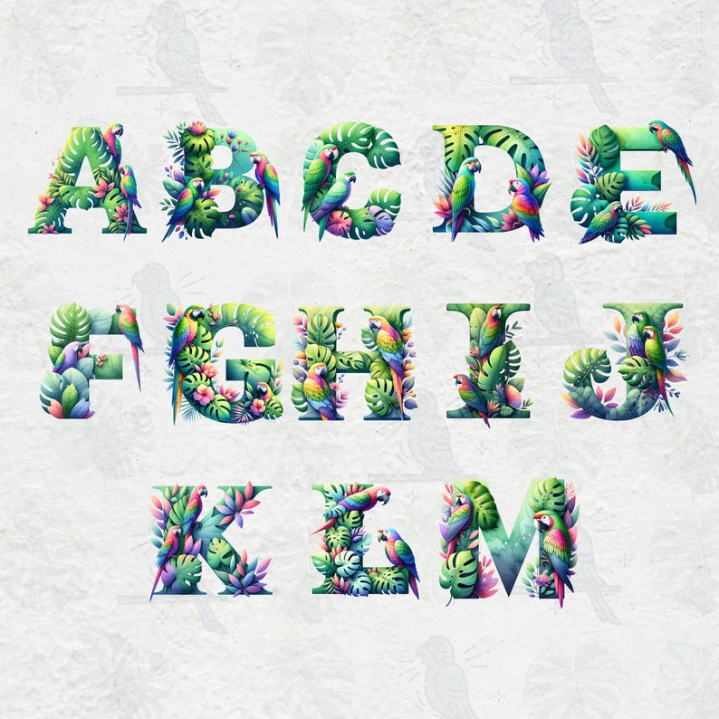 26 PNG, Watercolor Parrot Alphabet Collection Clipart, Colorful Parrot ...