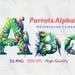 26 PNG, Watercolor Parrot Alphabet Collection Clipart, Colorful Parrot ...