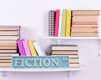 Fiction Ln 3D-Printed Bookshelf Sign - Bookish Decor for Reading Nooks & Home Libraries - Gift for Book Lovers