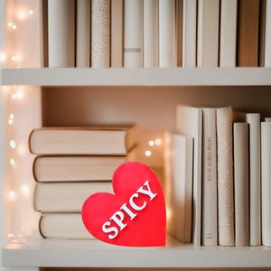 Spicy Heart Sign - 3D Printed Smutty Bookish Decor, Romance Reader Shelf Sign, Book Nook Aesthetic