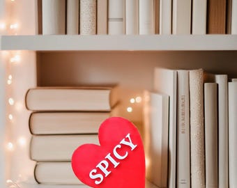 Spicy Heart Sign - 3D Printed Smutty Bookish Decor, Romance Reader Shelf Sign, Book Nook Aesthetic
