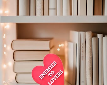 Enemies to Lovers Heart Sign - 3D Printed Bookish Shelf Decor, Romance Trope Gift, Spicy Book Nook Aesthetic
