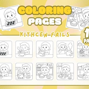 Coloring Pages Cute Kitchen Fails, Bold and Easy Coloring Books, Instant Digital Download, Printables Coloring Pages For Kids and Adults
