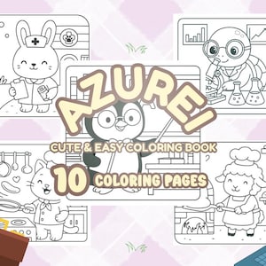Coloring Pages For Kids, Toddlers, Preschoolers, Bold and Easy Coloring Book, Printables Cute Animal Characters, Instant Digital Download